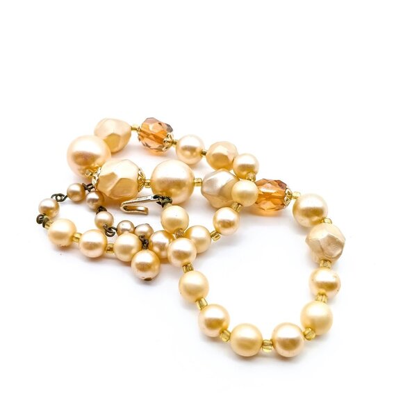 Baroque Faux Pearl Choker Necklace, Vintage Lustrous Beads with Topaz Crystals - Picture 3 of 3